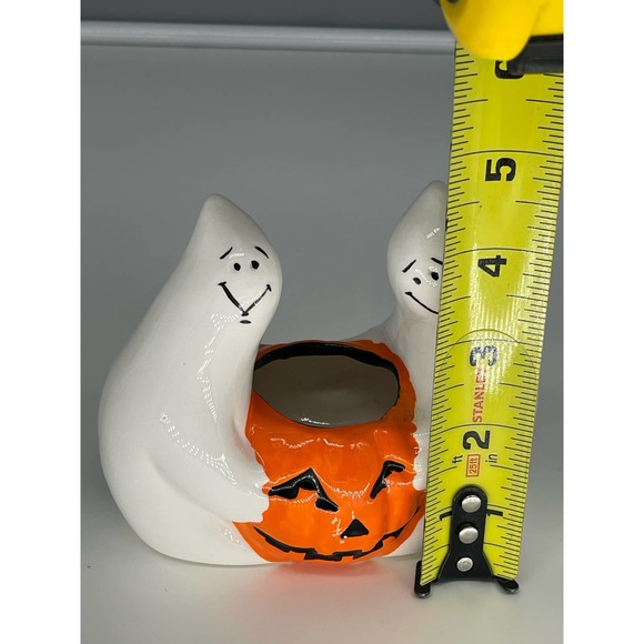 Vintage Halloween Ceramic Ghosts Holding Jack O Lantern Votive Candle Holder - Picture 13 of 14